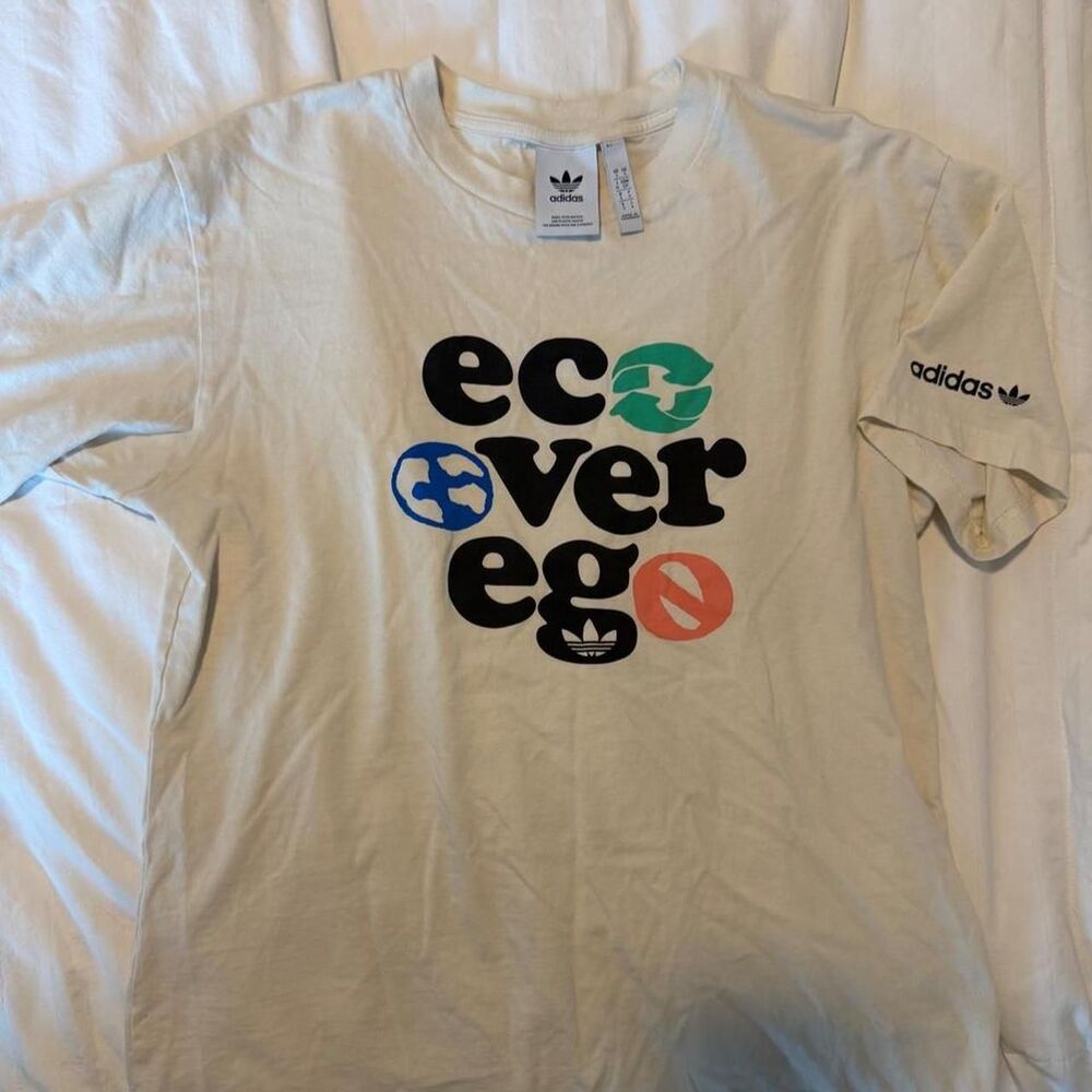 Adidas Men's White and Cream T-shirt